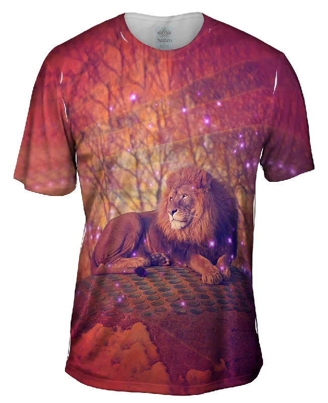 Men's antimicrobial t - shirts for odor - free freshness during travelSunset Lion