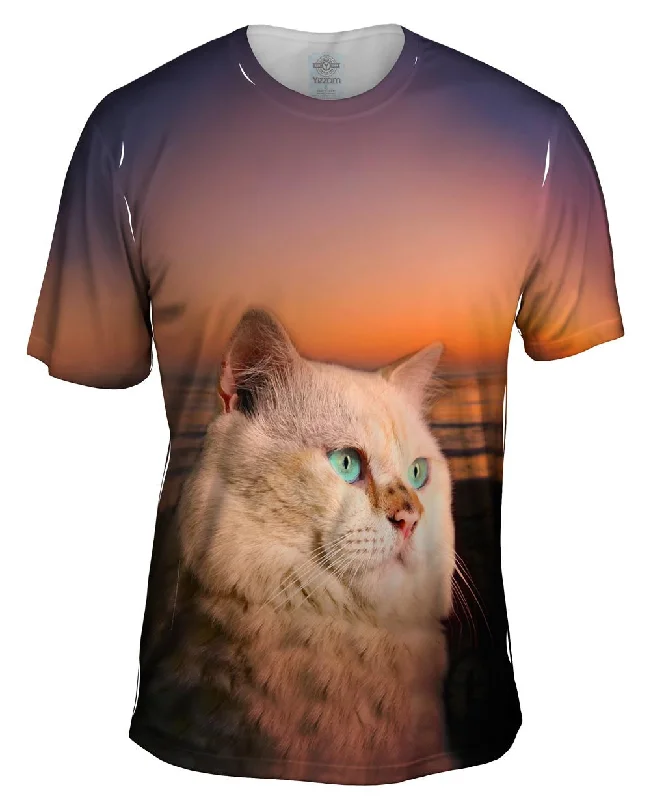 Men's organic cotton crew - neck t - shirts for everyday comfortSunset Persian Cat