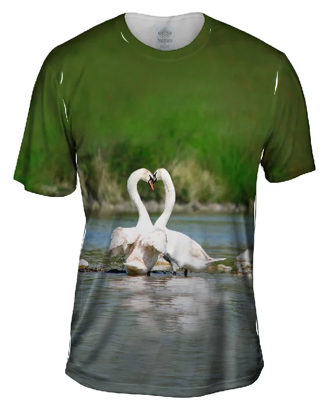 Men's button - front t - shirts with a unique artistic printSwan Love Times