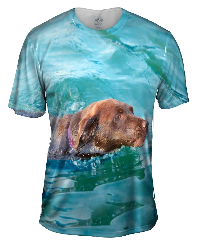 Men's slim - fit graphic t - shirts with vintage rock band printsSwimming Chocolate Lab