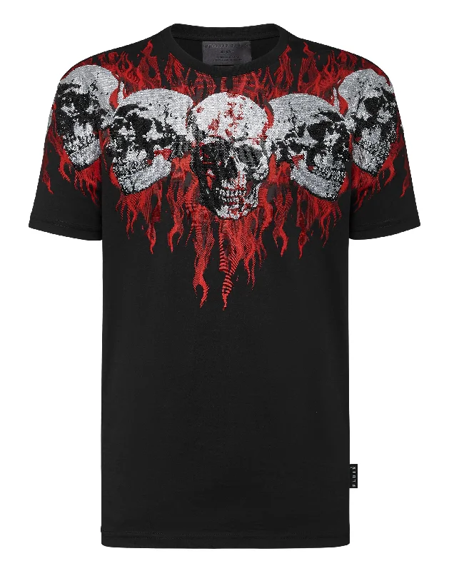 Men's tie - dye t - shirts with a bohemian styleT-shirt Round Neck SS Skull on fire