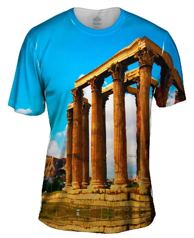 Men's short - sleeve linen t - shirts for summer beach outingsTemple Of Olympian - Zeus