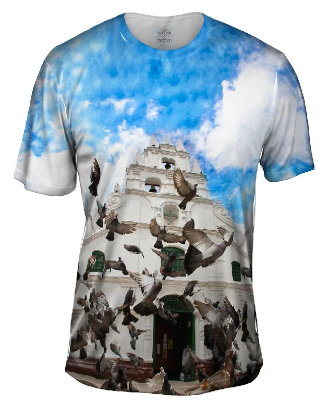 Men's button - front t - shirts with a unique artistic printTemplo De La Veracruz