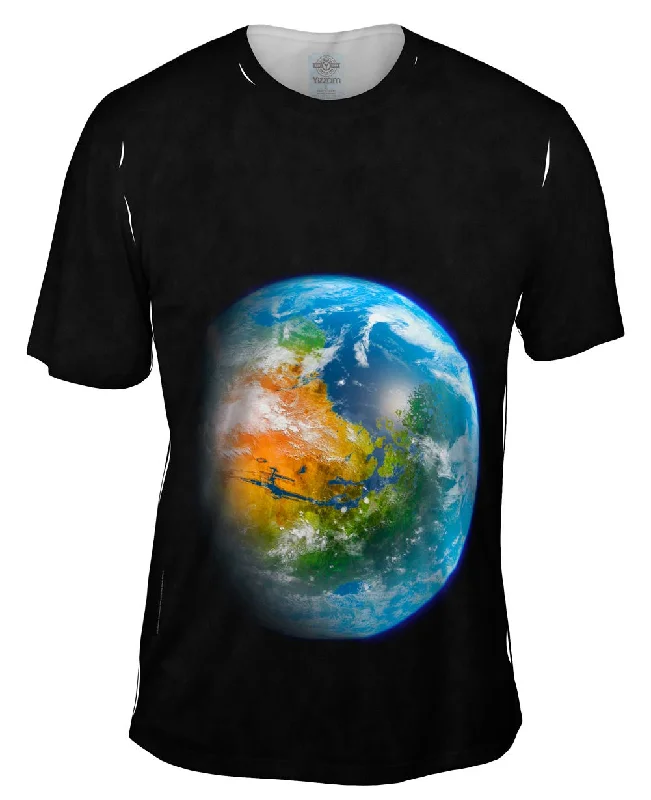 Men's smart - casual checkered t - shirts for semi - formal occasionsTerraformed Mars Globe Realistic Space
