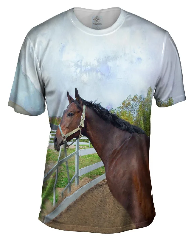 Men's thermal t - shirts with a high - neck design for cold weatherThoughtful Stable Horse