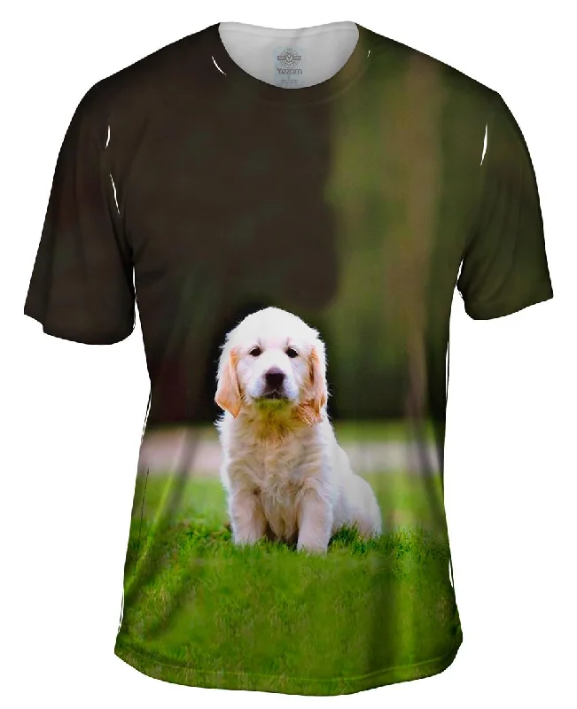 Men's eco - friendly recycled t - shirts for sustainable fashion choicesTiny Puppy Retriever