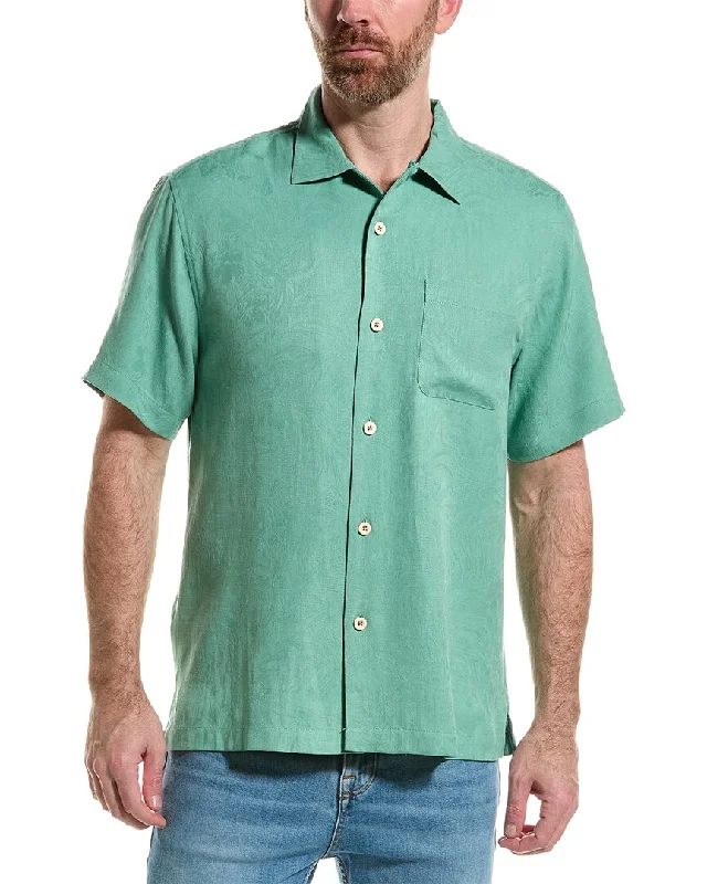 Men's short - sleeve linen t - shirts for summer beach outingsTommy Bahama Tropic Isles Silk Camp Shirt