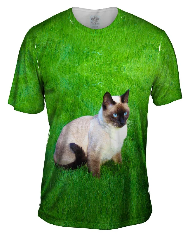 Men's slim - fit graphic t - shirts with vintage rock band printsTranquil Siamese Cat