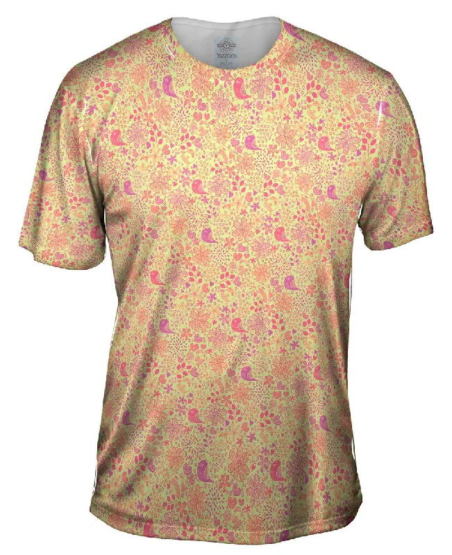 Men's short - sleeve linen t - shirts for summer beach outingsTribal Birds And The Trees Pink Purple