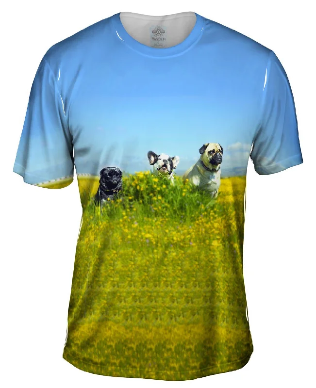Men's button - front t - shirts with a unique artistic printTrio Pugs