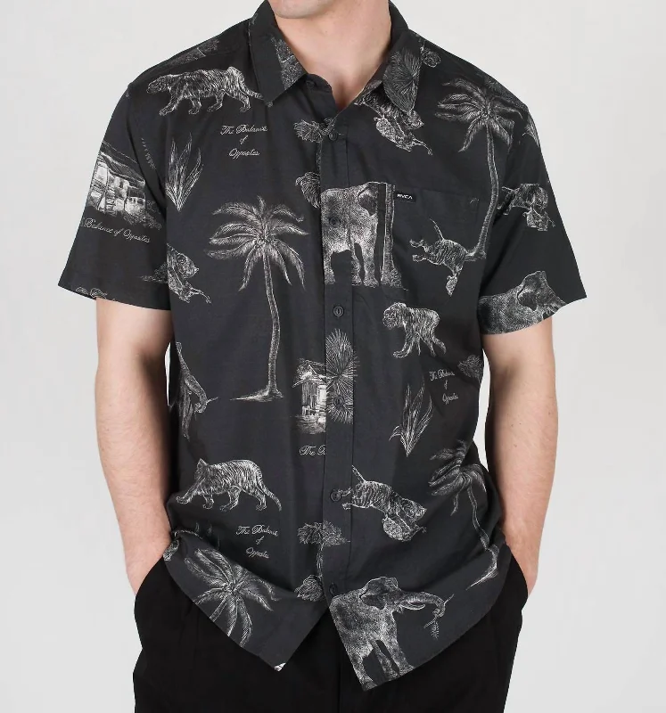 Men's mock - neck t - shirts with a modern and sleek styleTropic Winds Short Sleeve Wove Shirt In Black