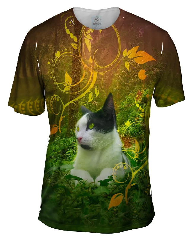 Men's button - front t - shirts with a unique artistic printTropical Jungle Cat