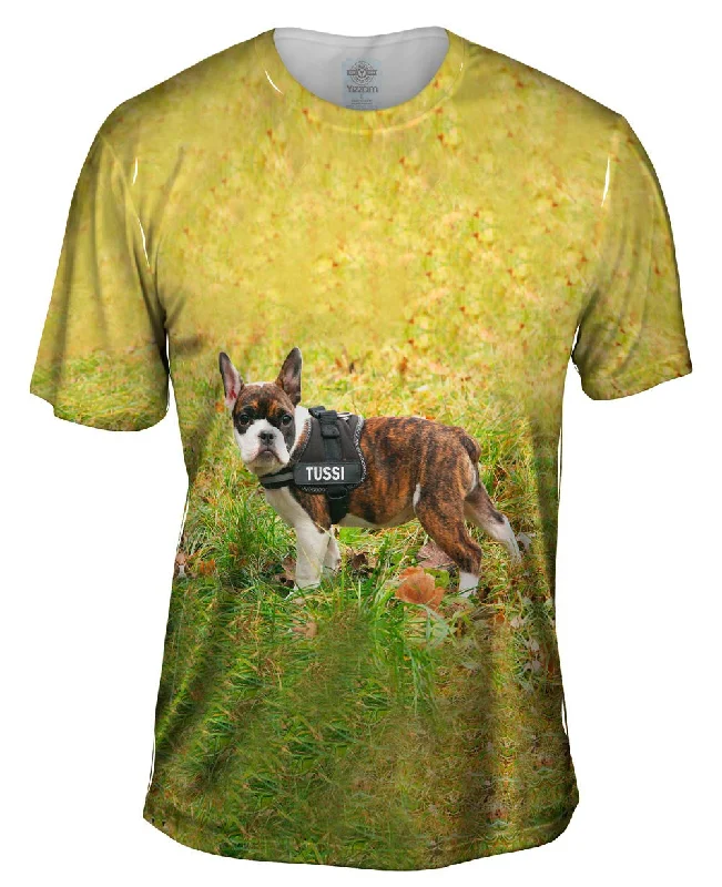 Men's short - sleeve linen t - shirts for summer beach outingsTussi French Bulldog