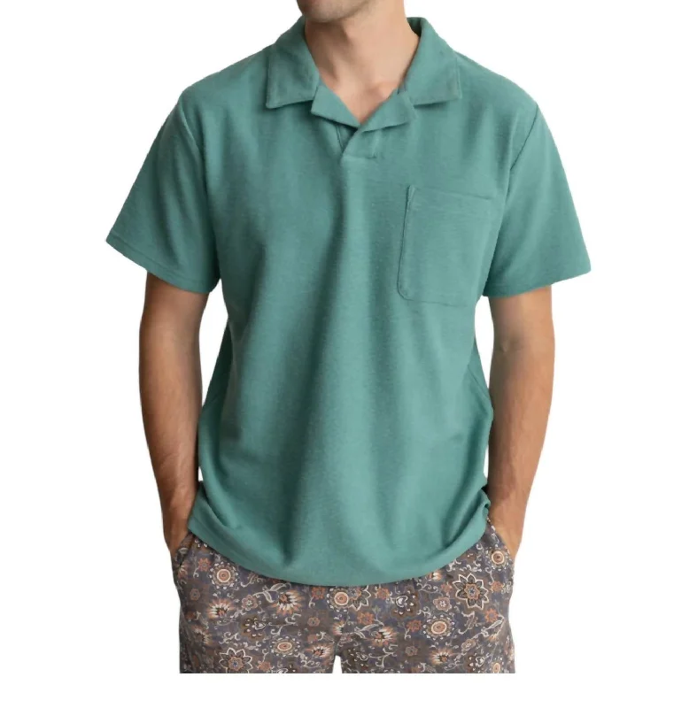 Men's v - neck muscle t - shirts for a body - building aestheticVintage Terry Polo In Teal