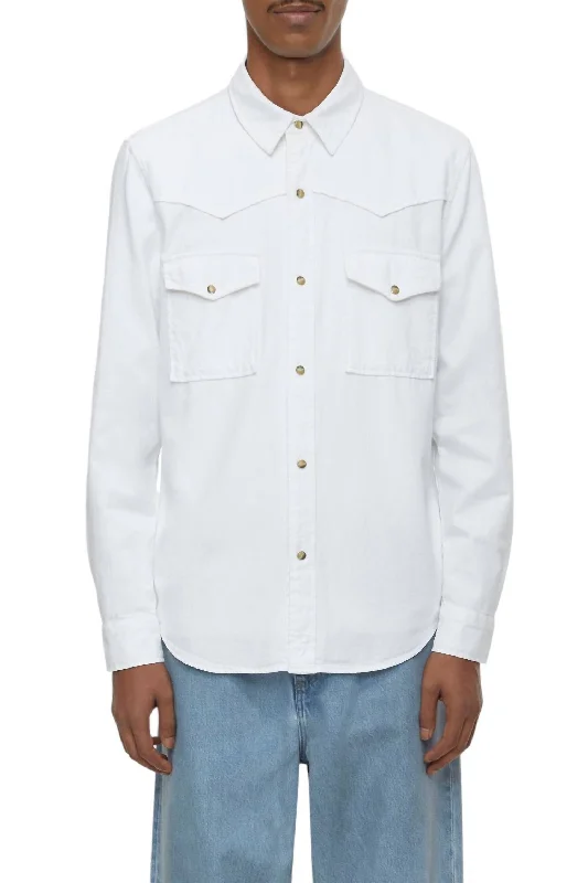 Men's printed Hawaiian t - shirts for tropical vacationsWestern Button Down Shirt In White