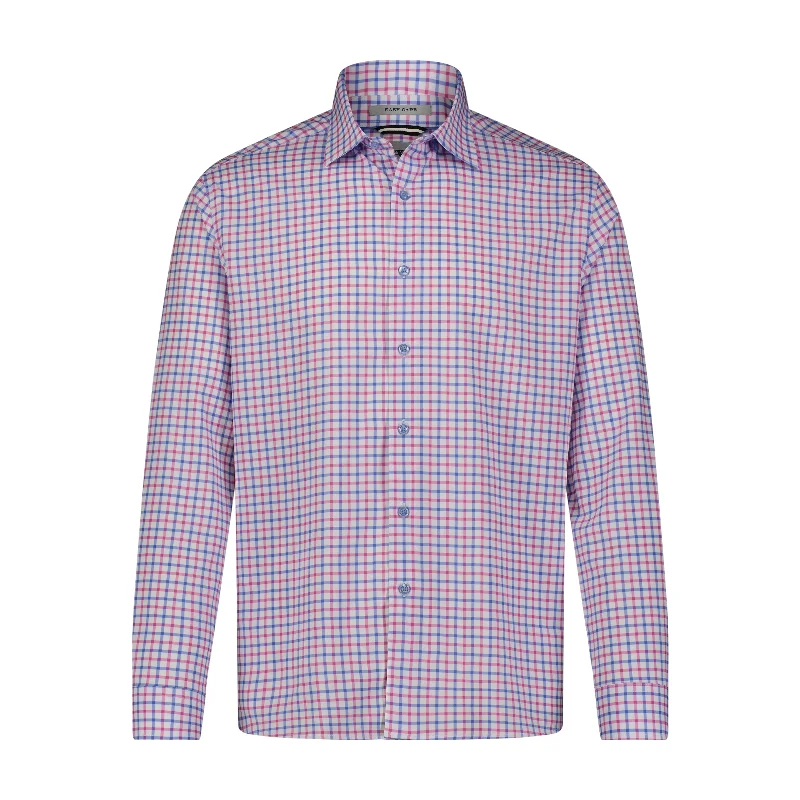Men's organic cotton crew - neck t - shirts for everyday comfortWhite Purple Pink Check Hidden Button Down Long Sleeve Shirt