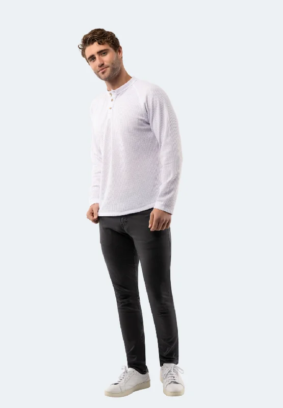 Men's UV - protection t - shirts for outdoor activities in the sunWhite Waffle Knit 3-Button Henley Men's UV - protection t - shirts for outdoor activities in the sunWhite Waffle Knit 3-Button Henley