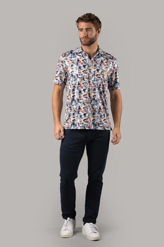 Men's lightweight performance t - shirts for running marathonsWhite with Multi Paisley Polo Shirt Men's lightweight performance t - shirts for running marathonsWhite with Multi Paisley Polo Shirt