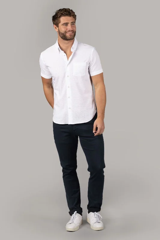 Men's ribbed t - shirts with a textured finish for added styleWhite with Seer Sucker Stripe Shirt Men's ribbed t - shirts with a textured finish for added styleWhite with Seer Sucker Stripe Shirt